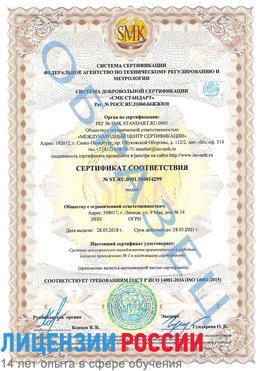 Образец сертификата соответствия Нижняя Салда Сертификат ISO 14001
